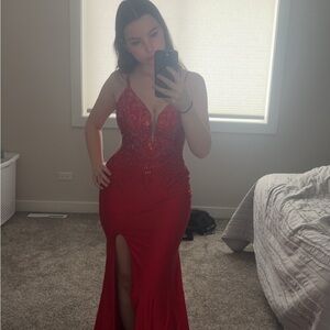 Red Mermaid Corset Prom Dress